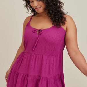 Torrid Purple Tank Top Plus Size 4 4X 26 Tiered Cami Swiss Dot Crinkle Gauze